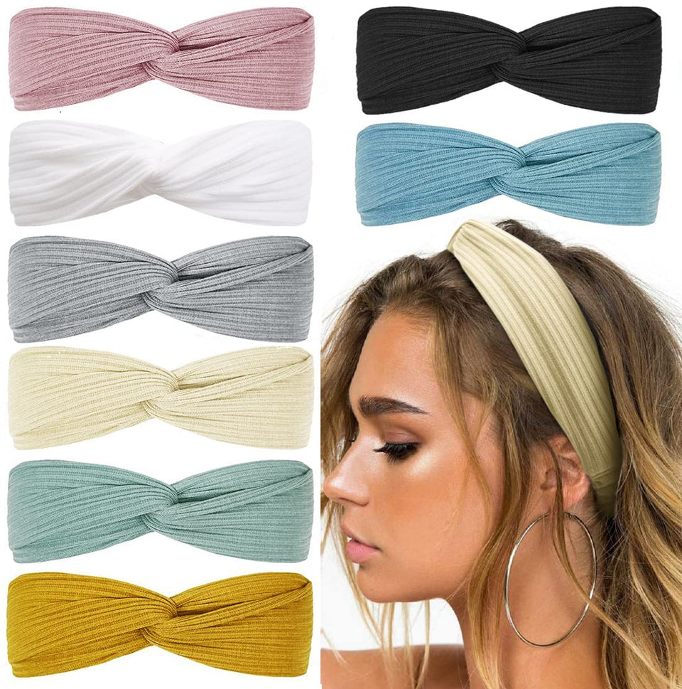 Huachi headbands front view showing eight solid colors and stylish twist knot, versatile