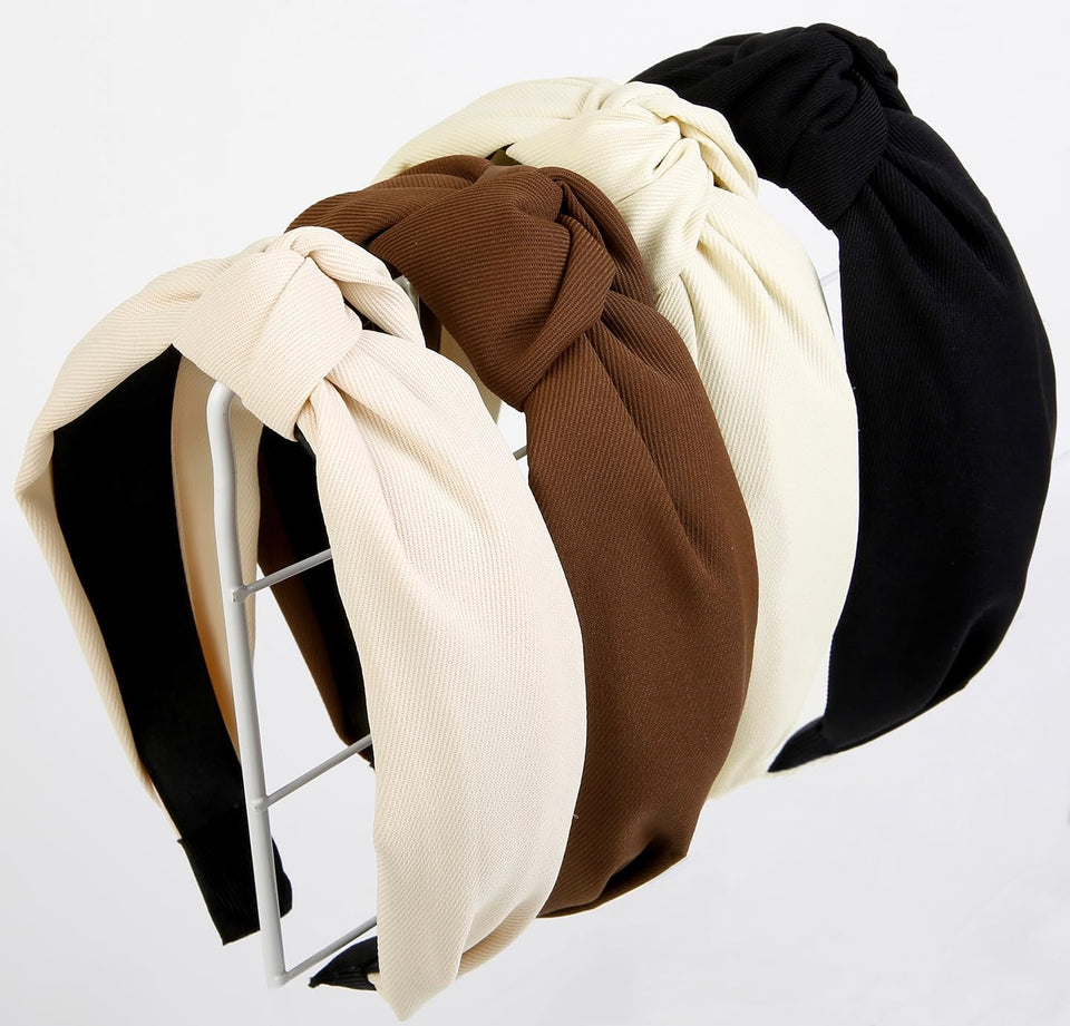 Huachi front view of four headbands showing colors and knot for versatile wear