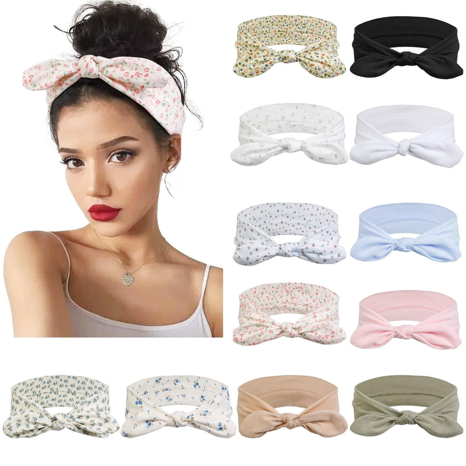 Huachi front view pack showing all twelve floral headband colors and bow design benefit: easy outfit matching