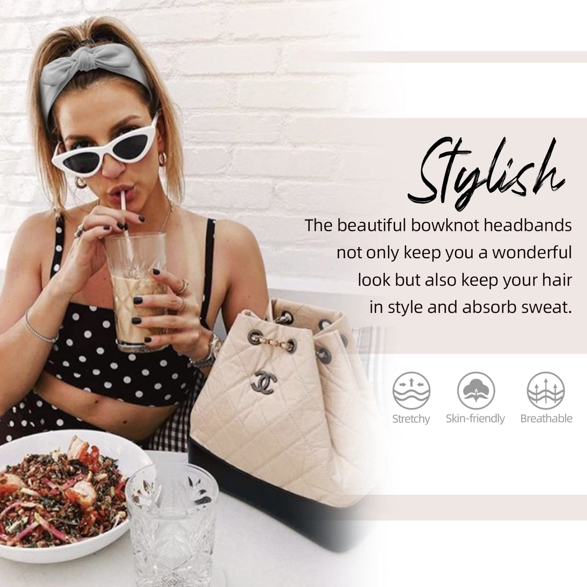 Huachi headband on model showing comfortable everyday wear