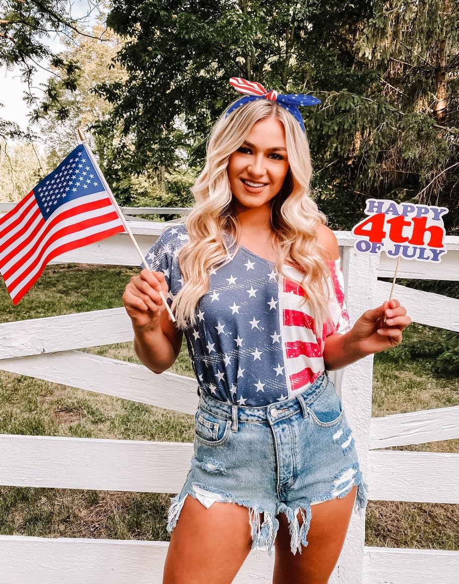 Huachi headband worn by model outdoors adding patriotic flair to celebration outfit