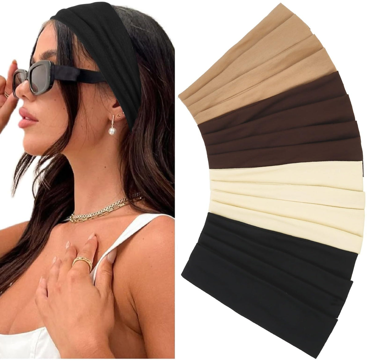 Huachi front pack of 16 headbands showing color variety and convenience