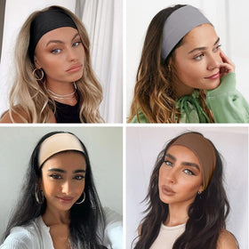 Huachi model practicing yoga wearing headband to keep hair back and absorb sweat