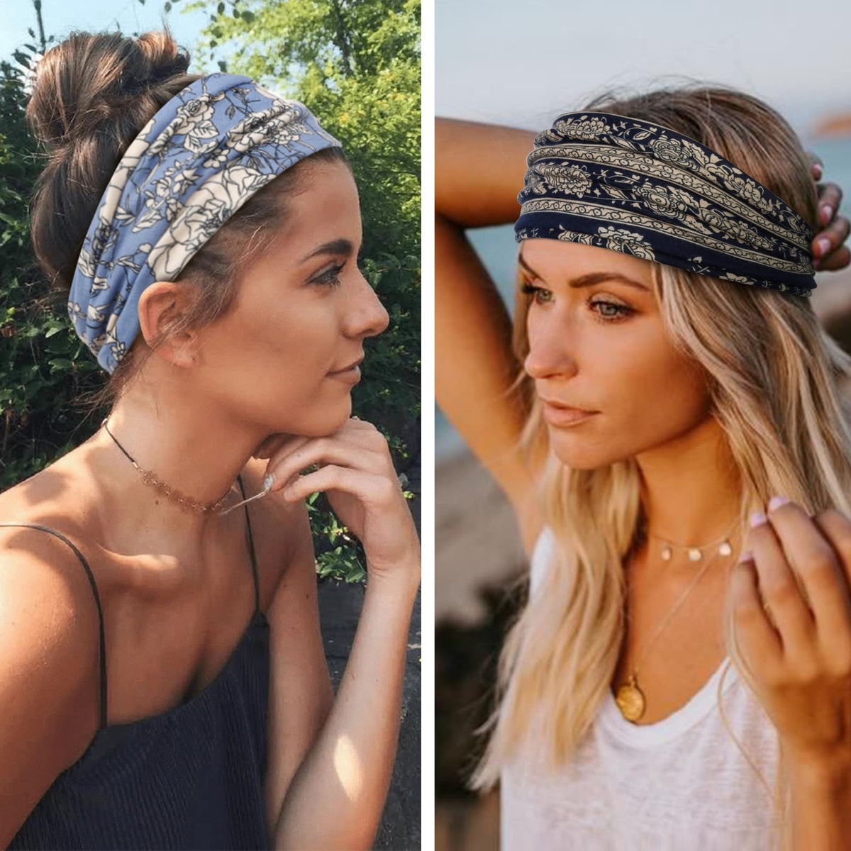 Huachi headband held in hand showing flat size and stretch for correct fit