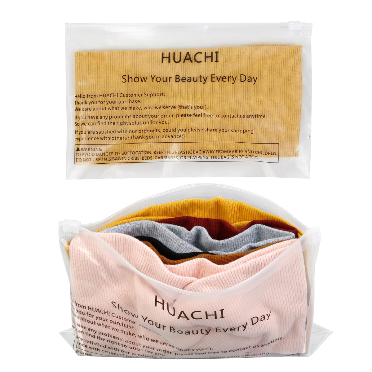 Huachi headband beside hand for size comparison showing comfortable fit