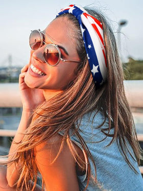 Huachi wide headband worn front style keeping hair off neck comfortably