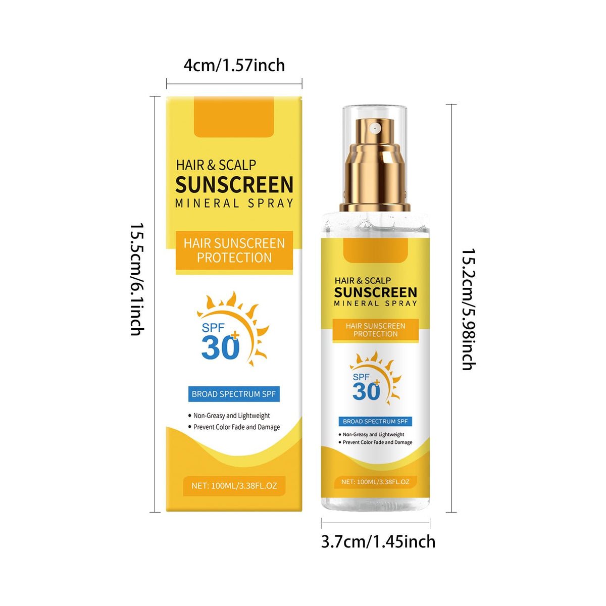 HuaQing label close-up highlighting SPF 30 and non-greasy formulation