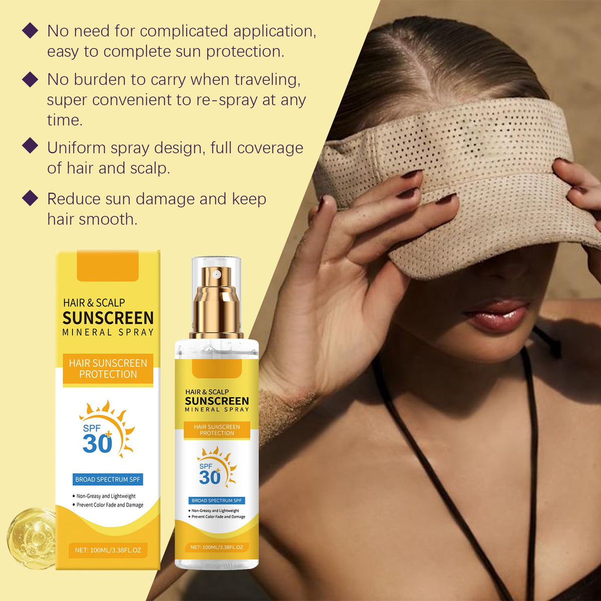 HuaQing mist settling on hair strands to protect color and add shine