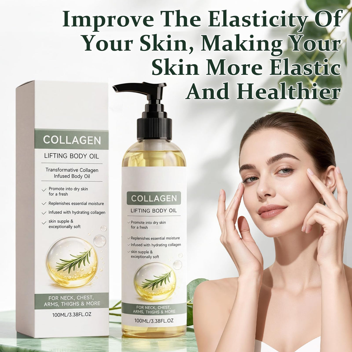 huatinent applying oil to neck and decolletage for firmer-looking skin