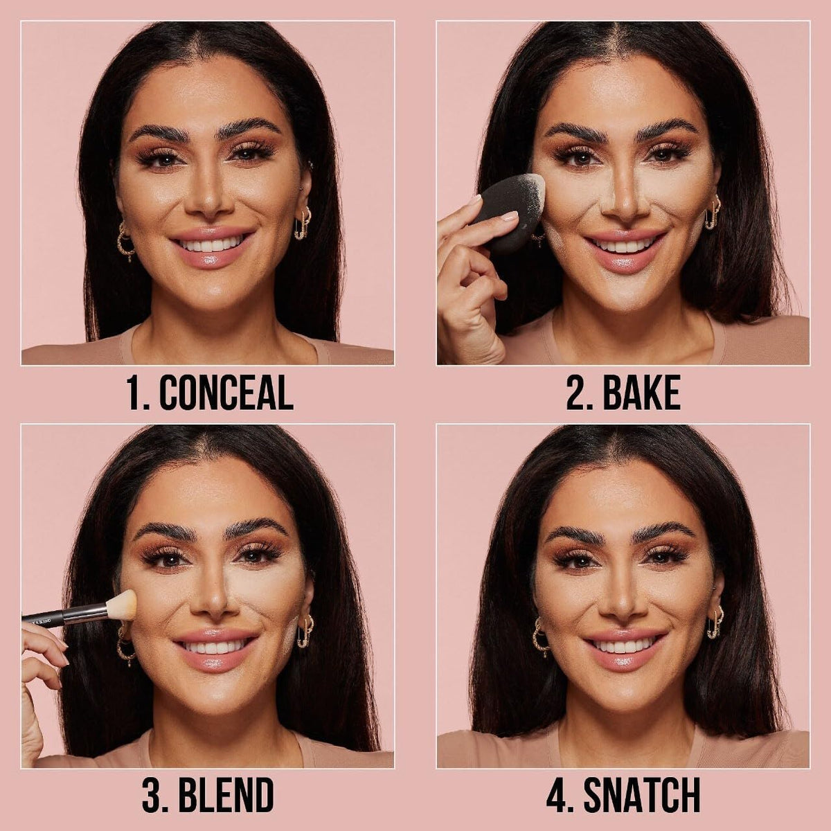 HUDA brush application demonstrating even coverage and crease prevention