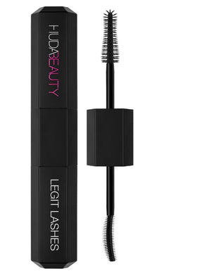 Huda Legit Lashes front packaging showing dual-ended design and extreme black shade