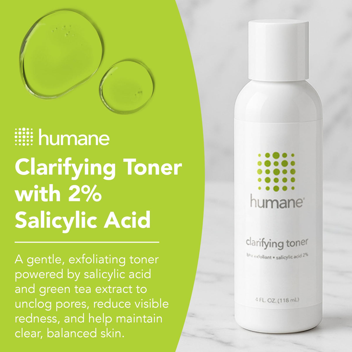 Humane label close-up highlighting 2% salicylic acid and clean formula