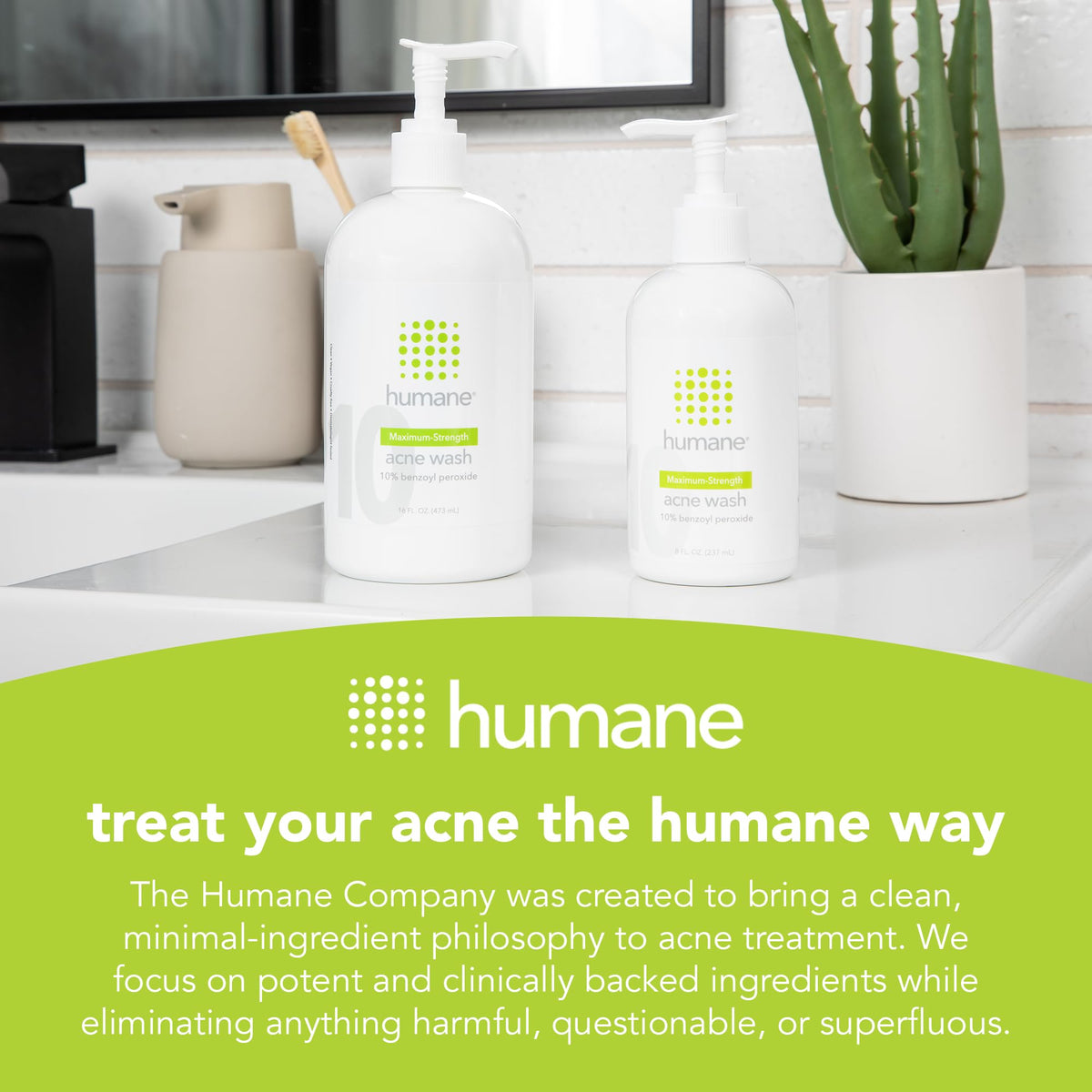 Humane ingredients display with green tea for soothing antioxidant benefit