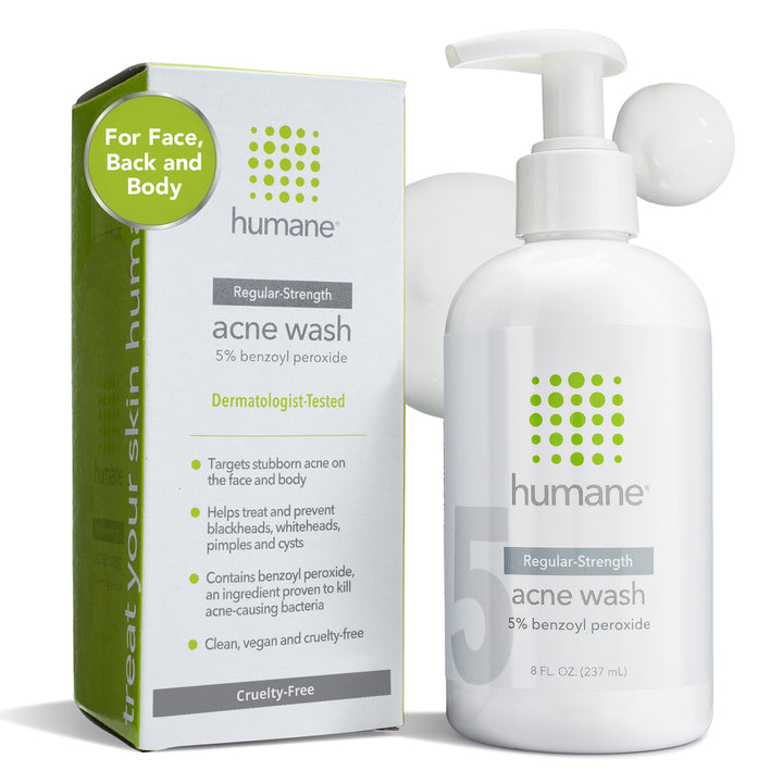 humane front packaging 8 fl oz showing bottle and brand, clear acne treatment