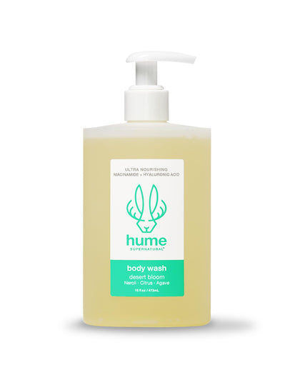 HUME SUPERNATURAL front packaging showing Desert Bloom bottle and label, clear branding and benefit