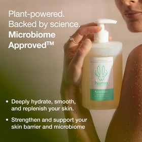 HUME SUPERNATURAL gel texture on palm, showing rich lather potential and hydrating feel