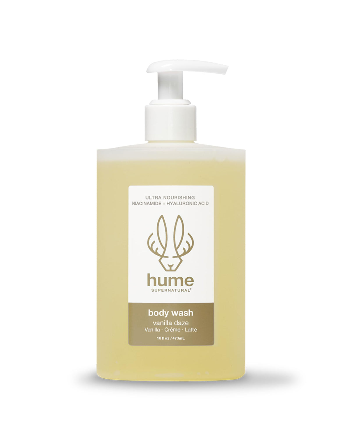 HUME SUPERNATURAL front bottle view showing Vanilla Daze and nourishing benefits