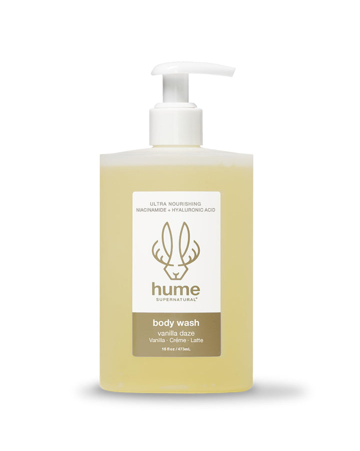 HUME SUPERNATURAL front bottle view showing Vanilla Daze and nourishing benefits