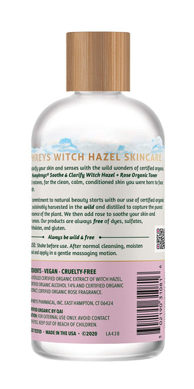 Humphreys back label with ingredients list emphasizing organic transparency