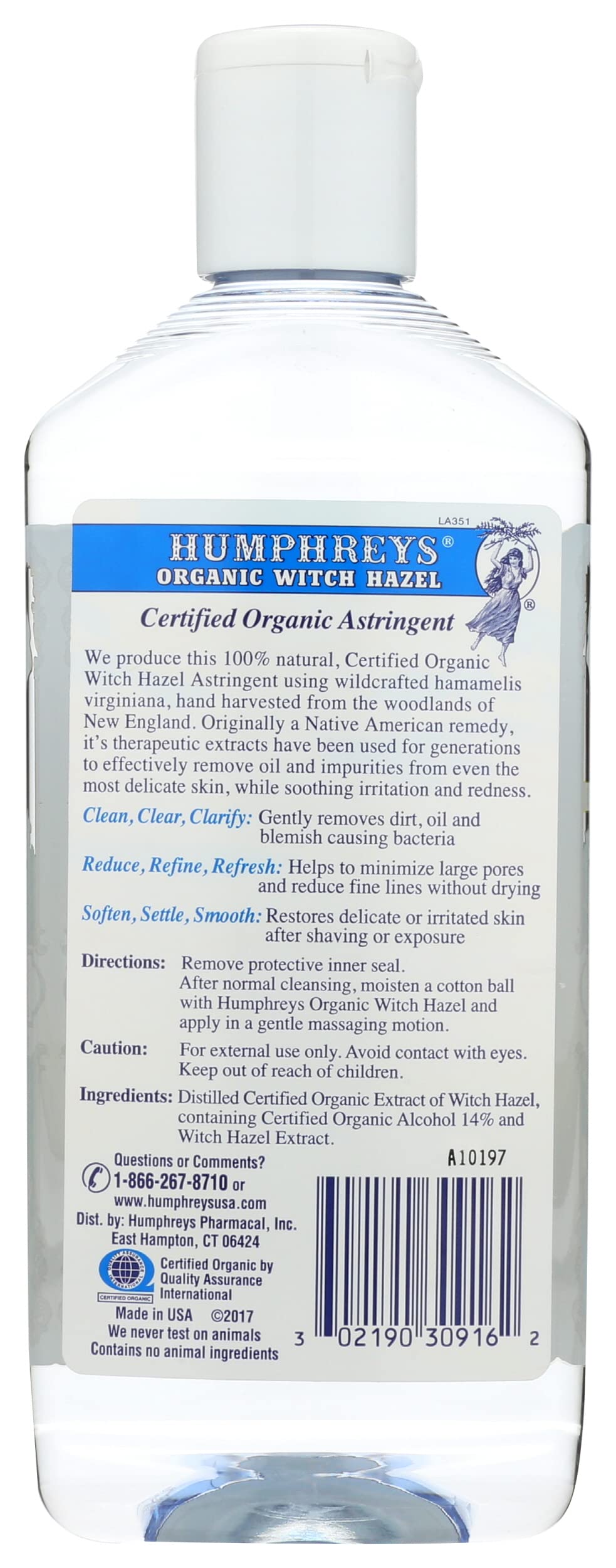 Humphreys back label with ingredients and usage directions for clarity