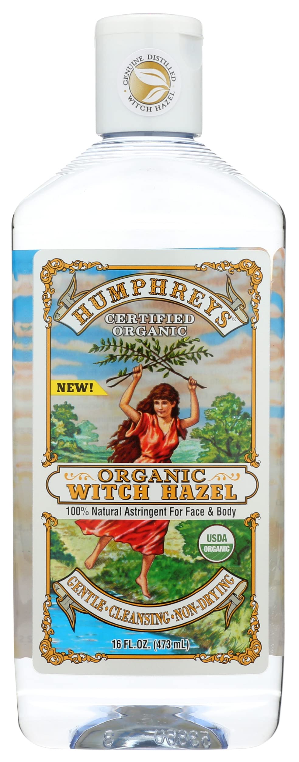 Humphreys bottle front label showing organic witch hazel benefits