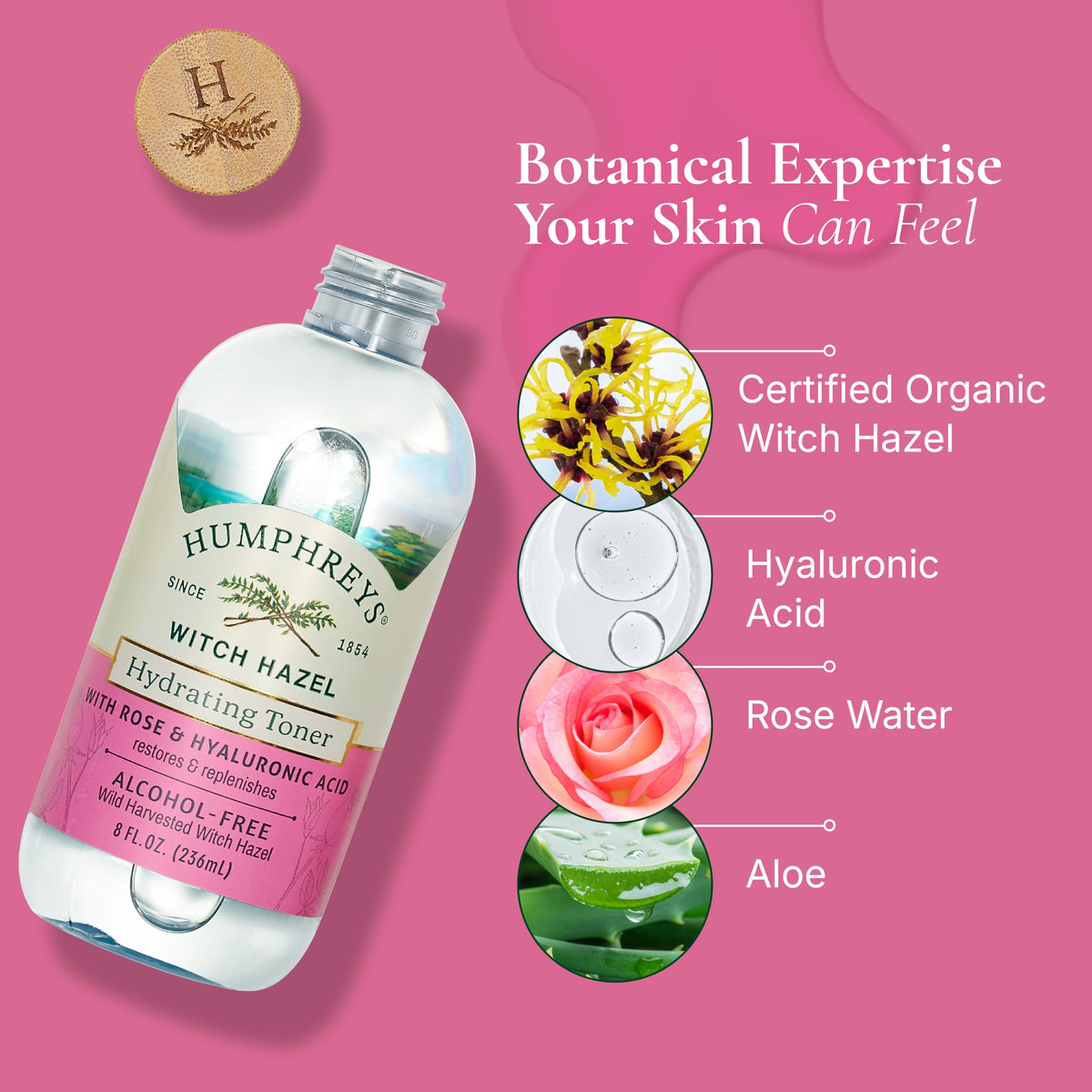 Humphreys toner in hand demonstrating gentle application and hydration