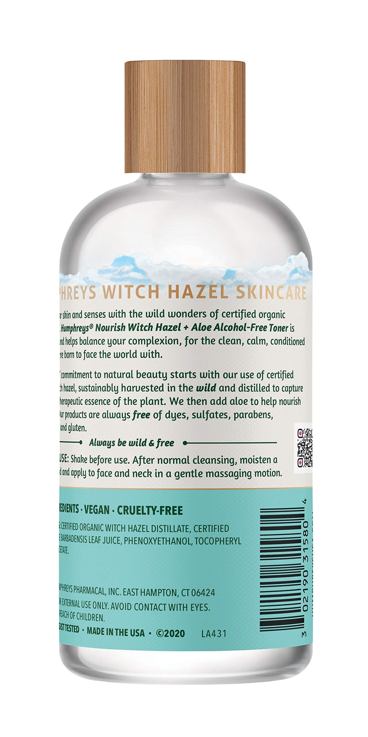 Humphreys label close-up highlighting organic witch hazel ingredients and transparency benefits