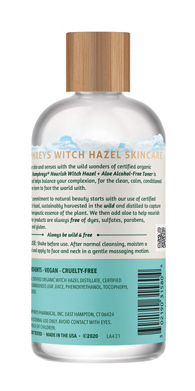Humphreys label close-up highlighting organic witch hazel ingredients and transparency benefits