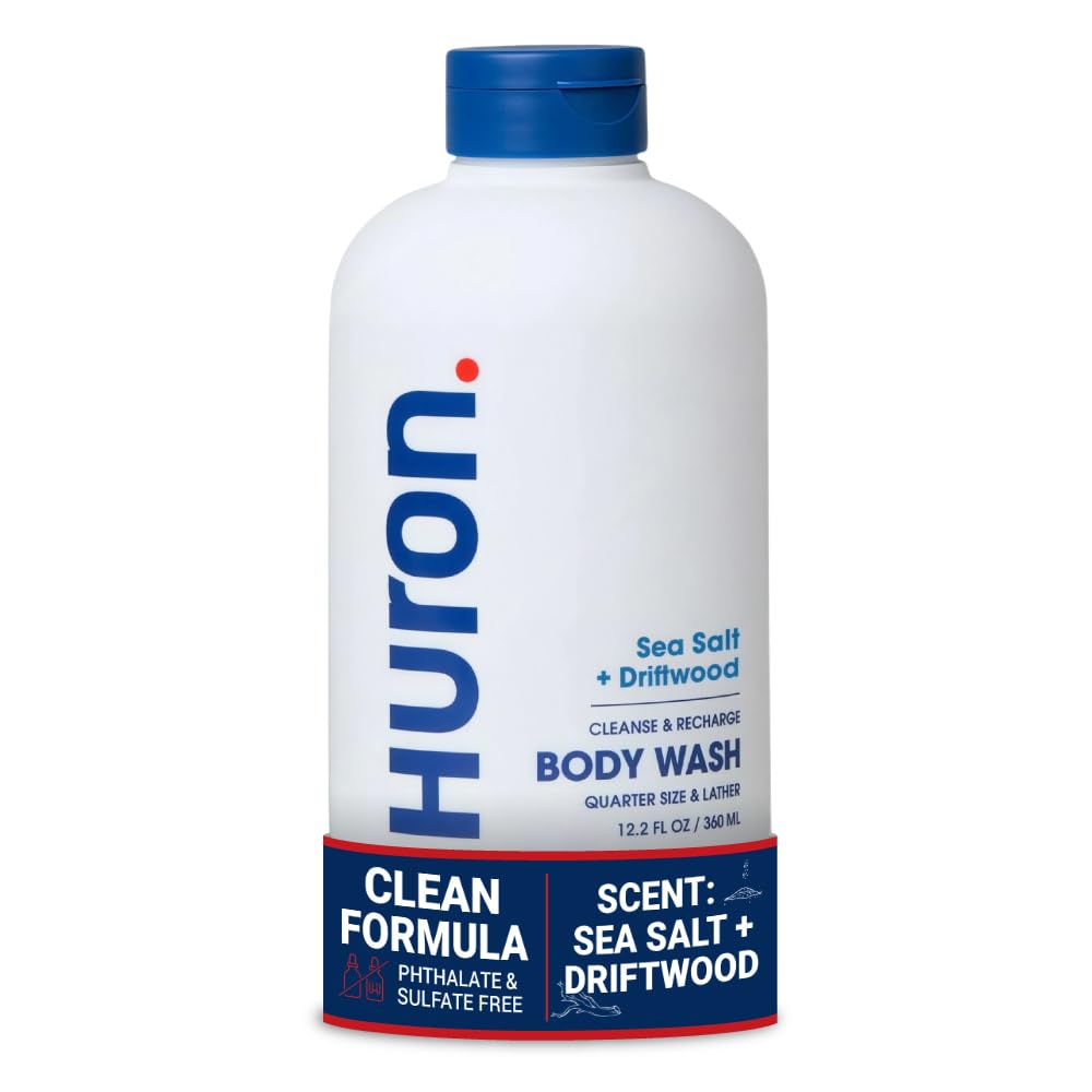 Huron bottle front view showing sea salt driftwood scent and clean design
