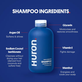 Huron conditioner pouring texture showing smooth hydration and detangling benefit