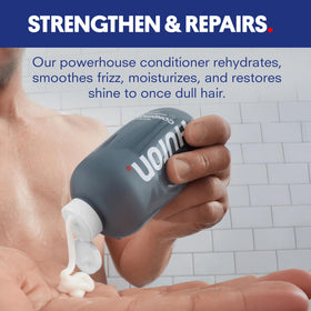 Huron label and pump close-up highlighting ingredient callouts and ease of use