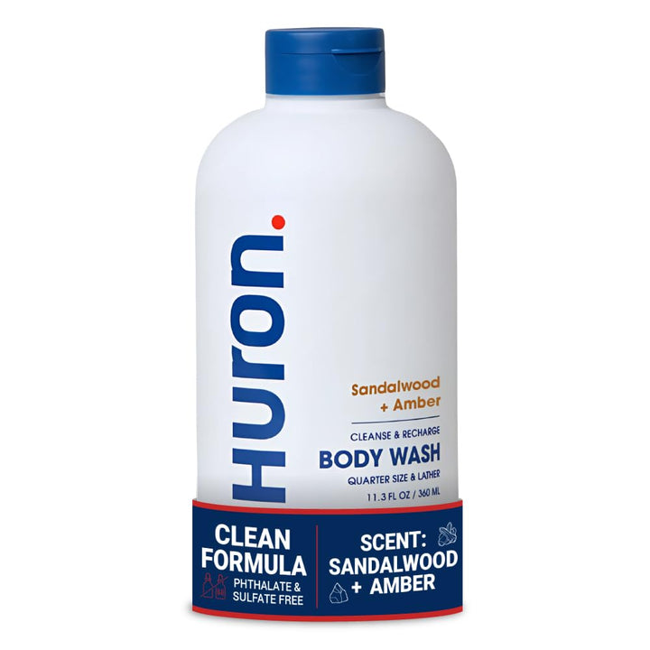 Huron front packaging 11.3 fl oz showing clean design and scent
