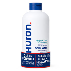 Huron front packaging showing bottle and label, promotes clean ingredients