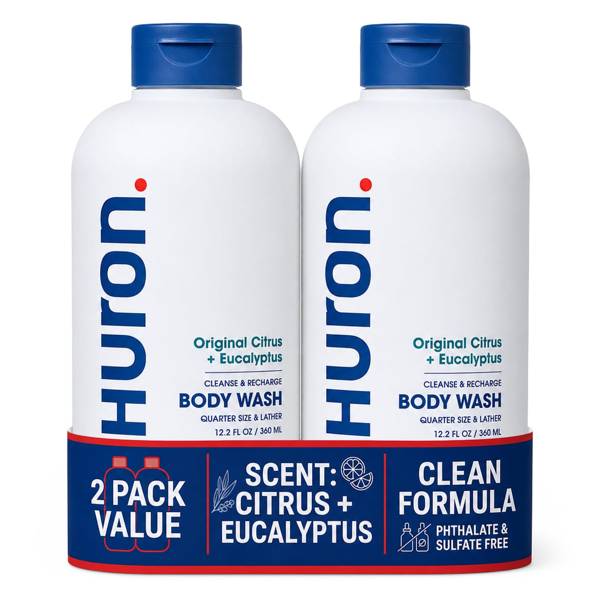 Huron front packaging showing citrus eucalyptus scent and clean formula benefits