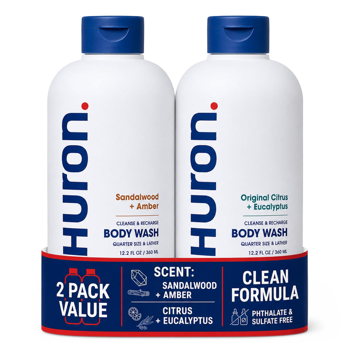 Huron front packaging duo showing two bottles and scent names for easy selection