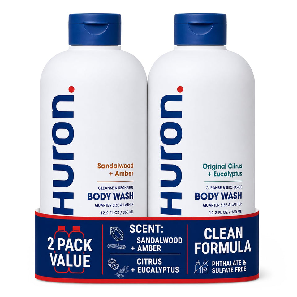 Huron front packaging duo showing two bottles and scent names for easy selection