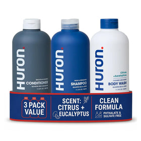 Huron front packaging showing three bottles and clean design for cohesive routine