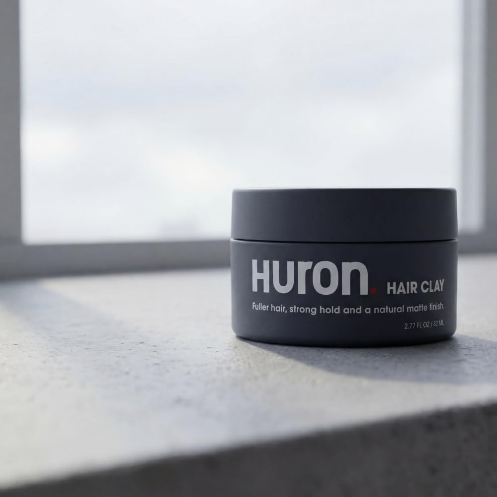 Huron jar on bathroom vanity in lifestyle scene for daily grooming routine benefit