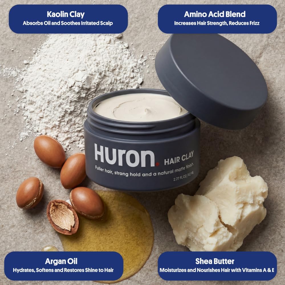 Huron clay swiped on fingers demonstrating smooth spreadability and control benefit