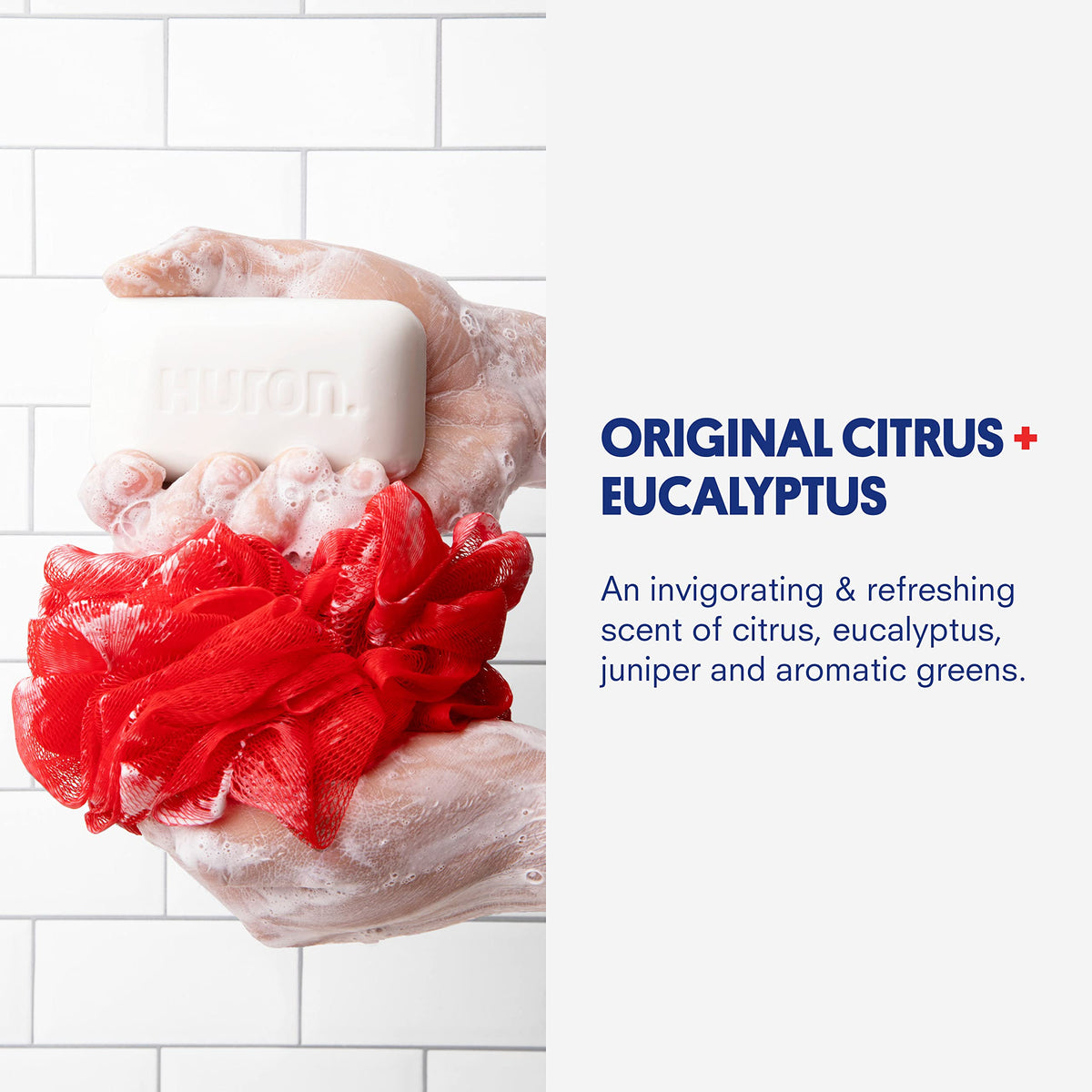 Huron soap being used in shower delivering invigorating cleanse