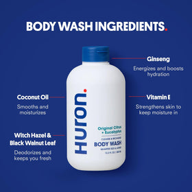 Huron label ingredients detail highlighting clean, phthalate-free formulation