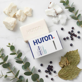 Huron accent bottle and soap suggesting citrus and eucalyptus scent