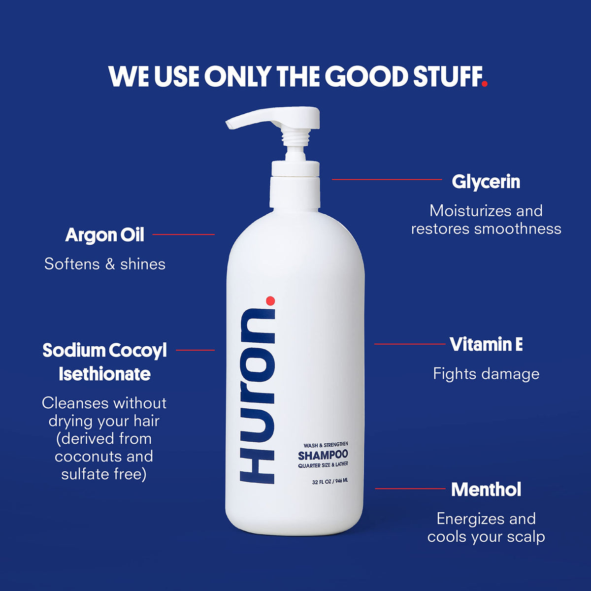 Huron shampoo texture gel on palm showing creamy lather and hydration