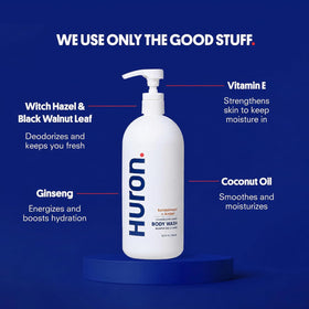 Huron creamy foam texture on hand illustrating rich lather and hydration