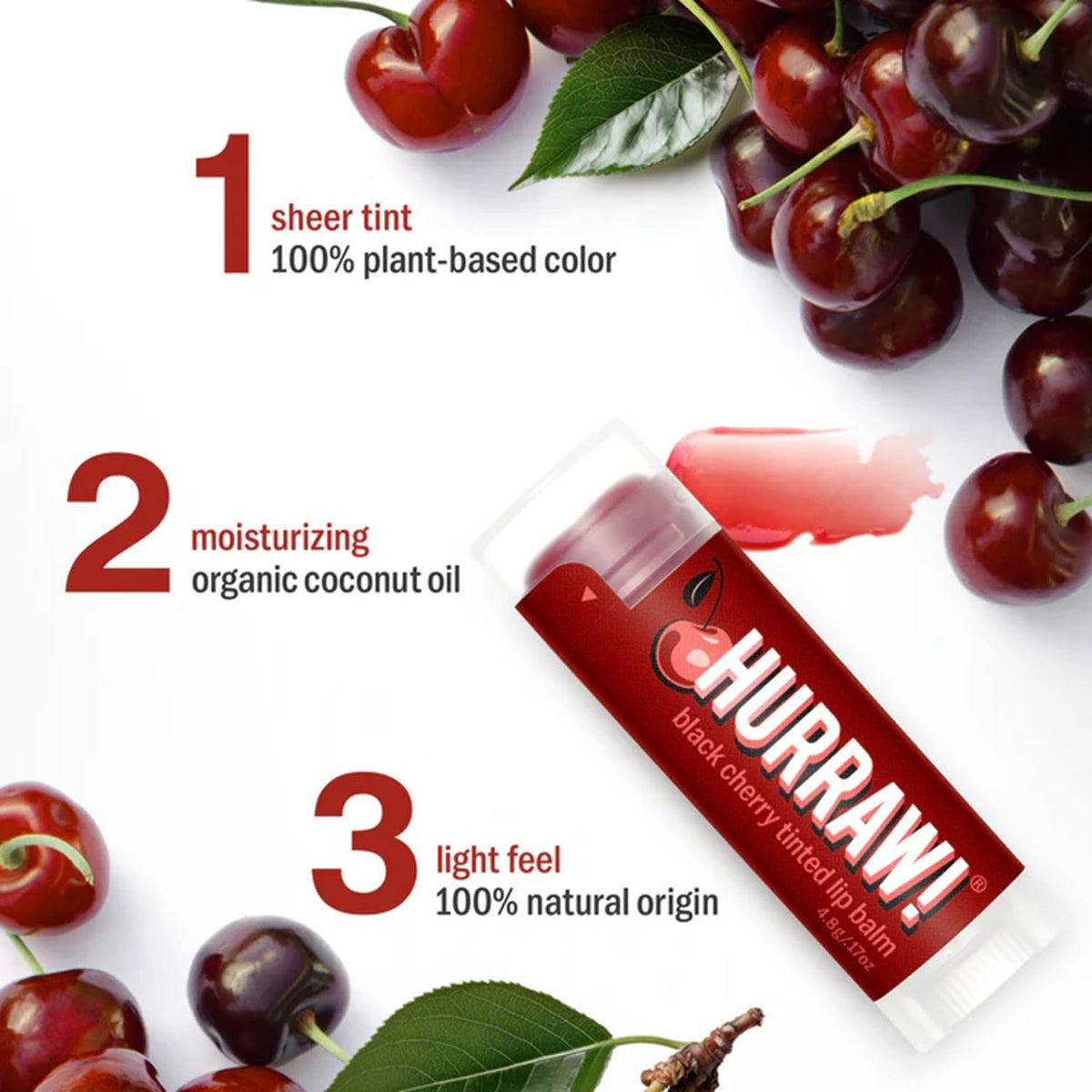 Close-up of HURRAW! oval tube cap removed showing balm bullet and smooth application, easy glide