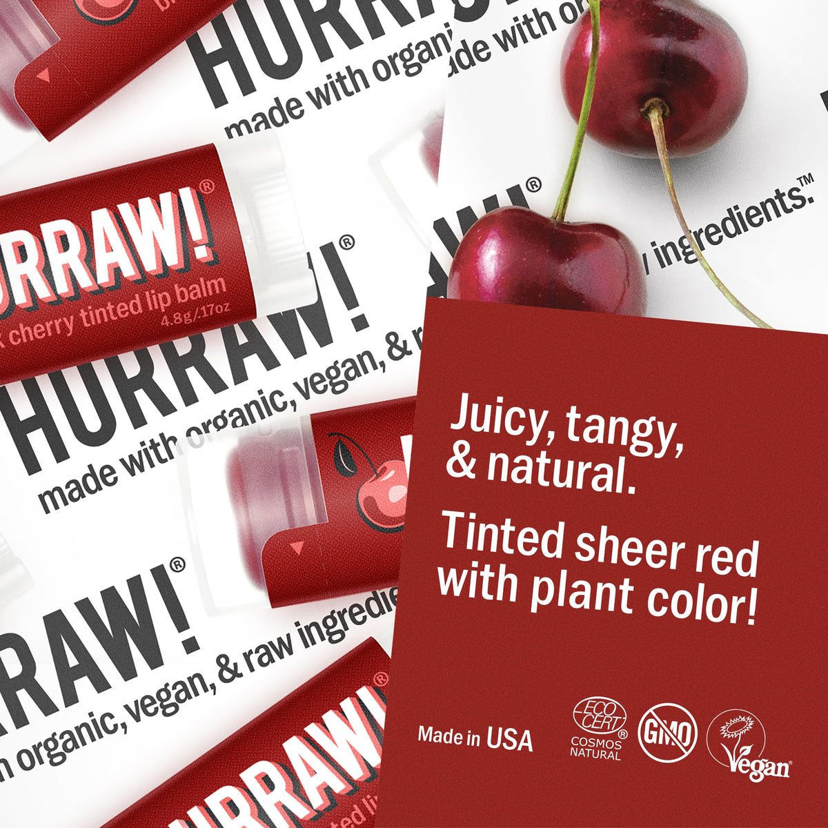 Texture swipe of black cherry balm on skin showcasing satin finish and natural pigment, subtle color