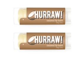 HURRAW! front packaging showing two coconut lip balm tubes and pillow box for gifting