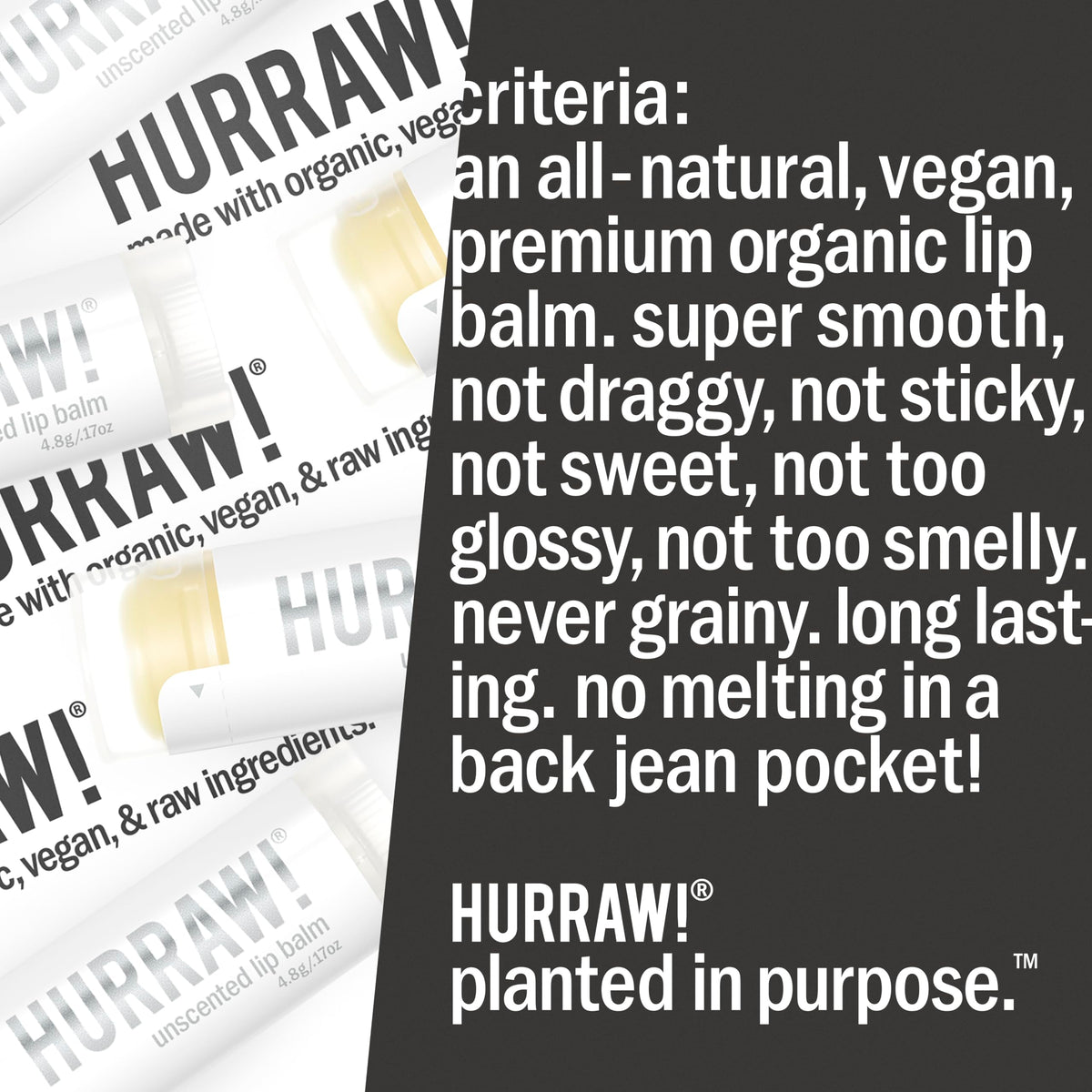 HURRAW! applied to lips demonstrating subtle hydration without scent