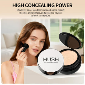 HUSH Beauty applied before and after on cheek demonstrating natural coverage benefits