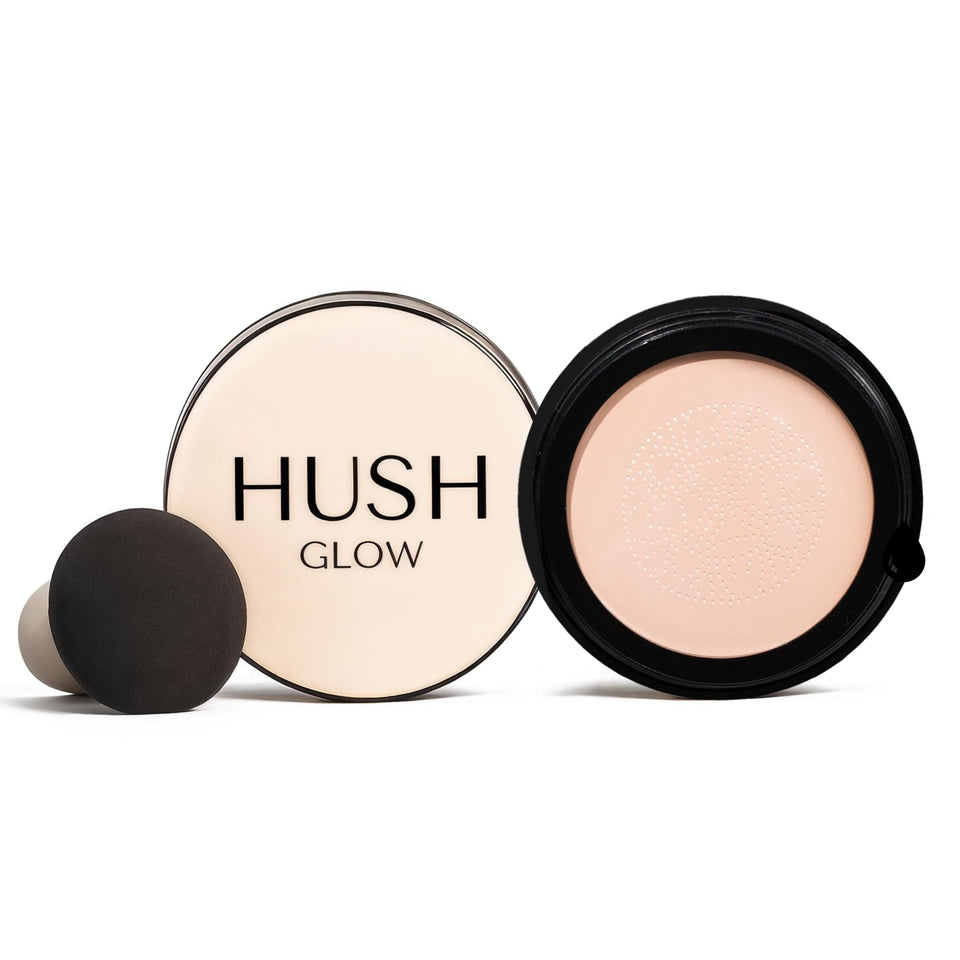 Hush Glow compact front view showing Ivory shade and travel-friendly design